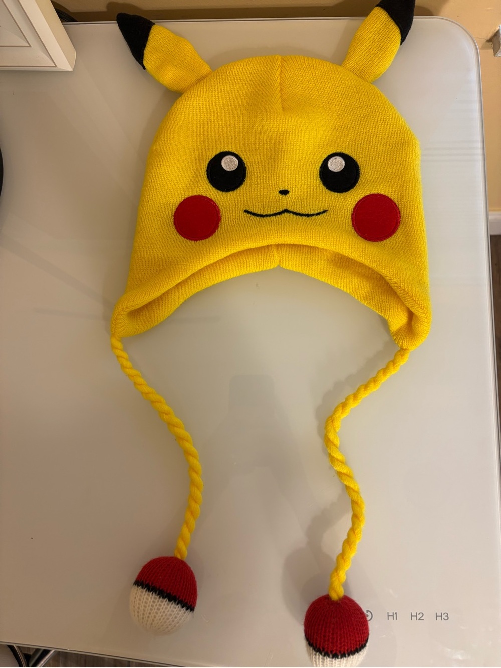 Pokemon Pikachu Yellow Knit Earflap Hat with Red Pom Poms